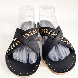 Ugg Sandals Size 8 Black Gold Woven Leather Lexia Comfort Flat Boho Cross Strap
